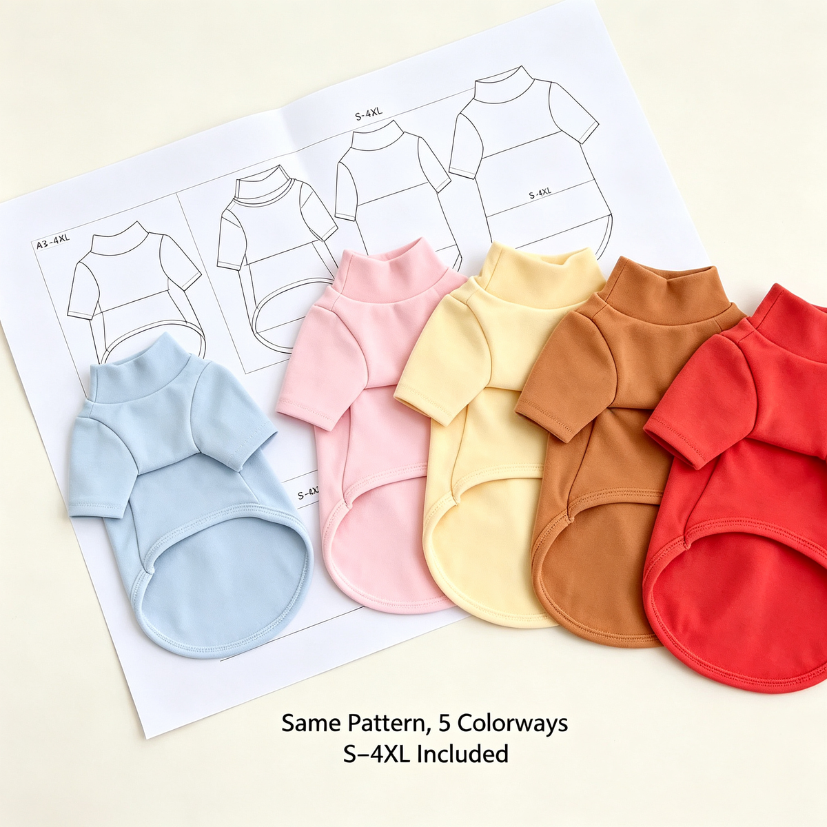 Pet Turtleneck Base Shirt Sewing Pattern with Video Tutorial | A3 Printable PDF | 7 Sizes S-4XL | Dog Cat Thermal Top Undershirt .