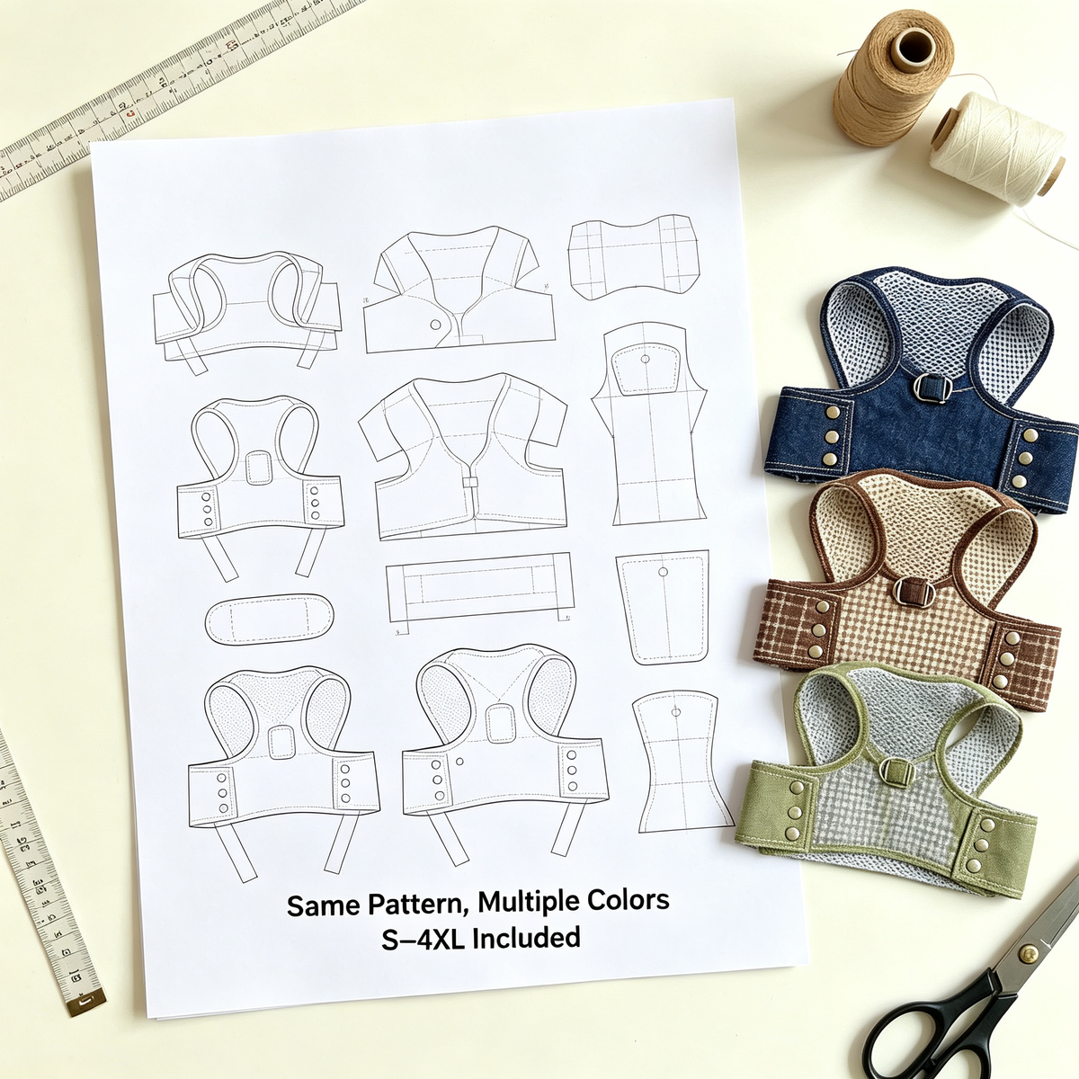 Pet Vest Harness Sewing Pattern with Video Tutorial | A3 Printable PDF | 7 Sizes S-4XL | Breathable Mesh Dog Cat Walking Harness
