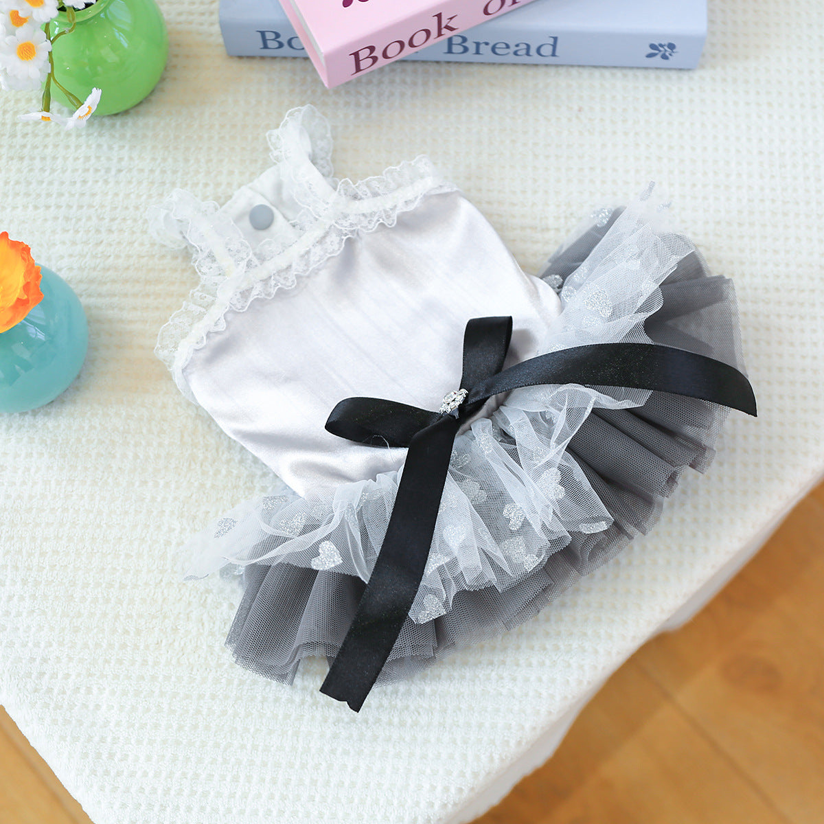 Ballet Tutu Pet Dress for Small Dogs & Cats – Grey Satin Spinning Puppy Outfit