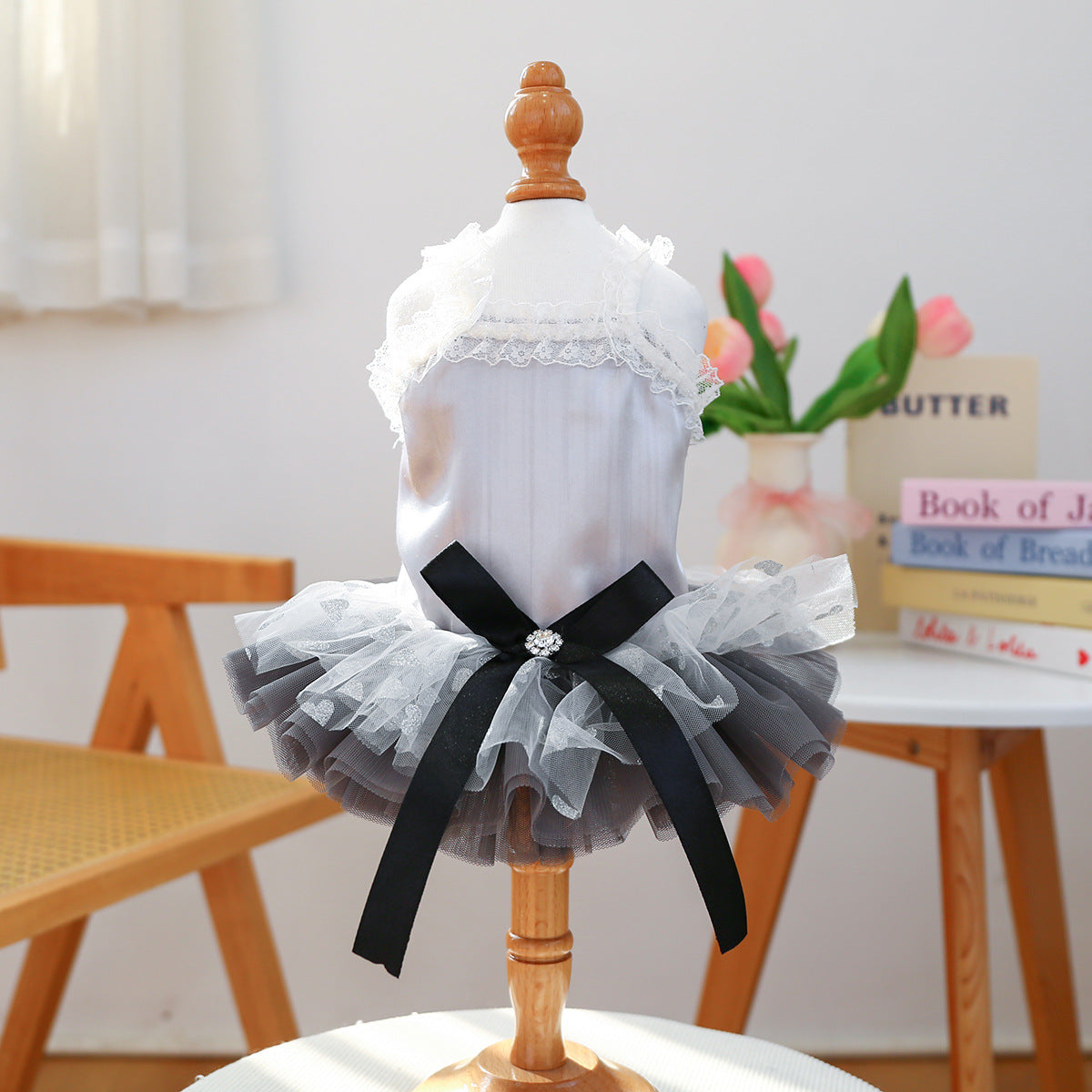 Ballet Tutu Pet Dress for Small Dogs & Cats – Grey Satin Spinning Puppy Outfit