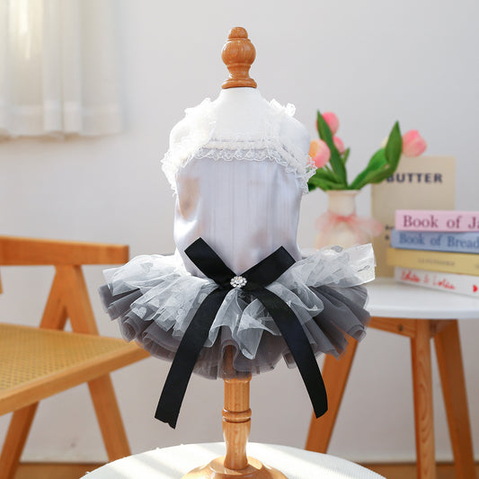 Ballet Tutu Pet Dress for Small Dogs & Cats – Grey Satin Spinning Puppy Outfit