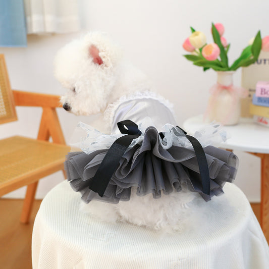 Ballet Tutu Pet Dress for Small Dogs & Cats – Grey Satin Spinning Puppy Outfit