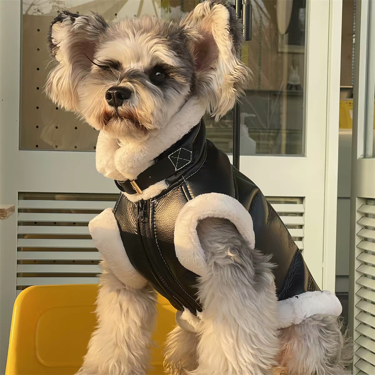 Sherpa Fleece Lined Dog Winter Vest, Faux Suede & Faux Leather Warm Pet Coat, 6 Sizes XS-XXL