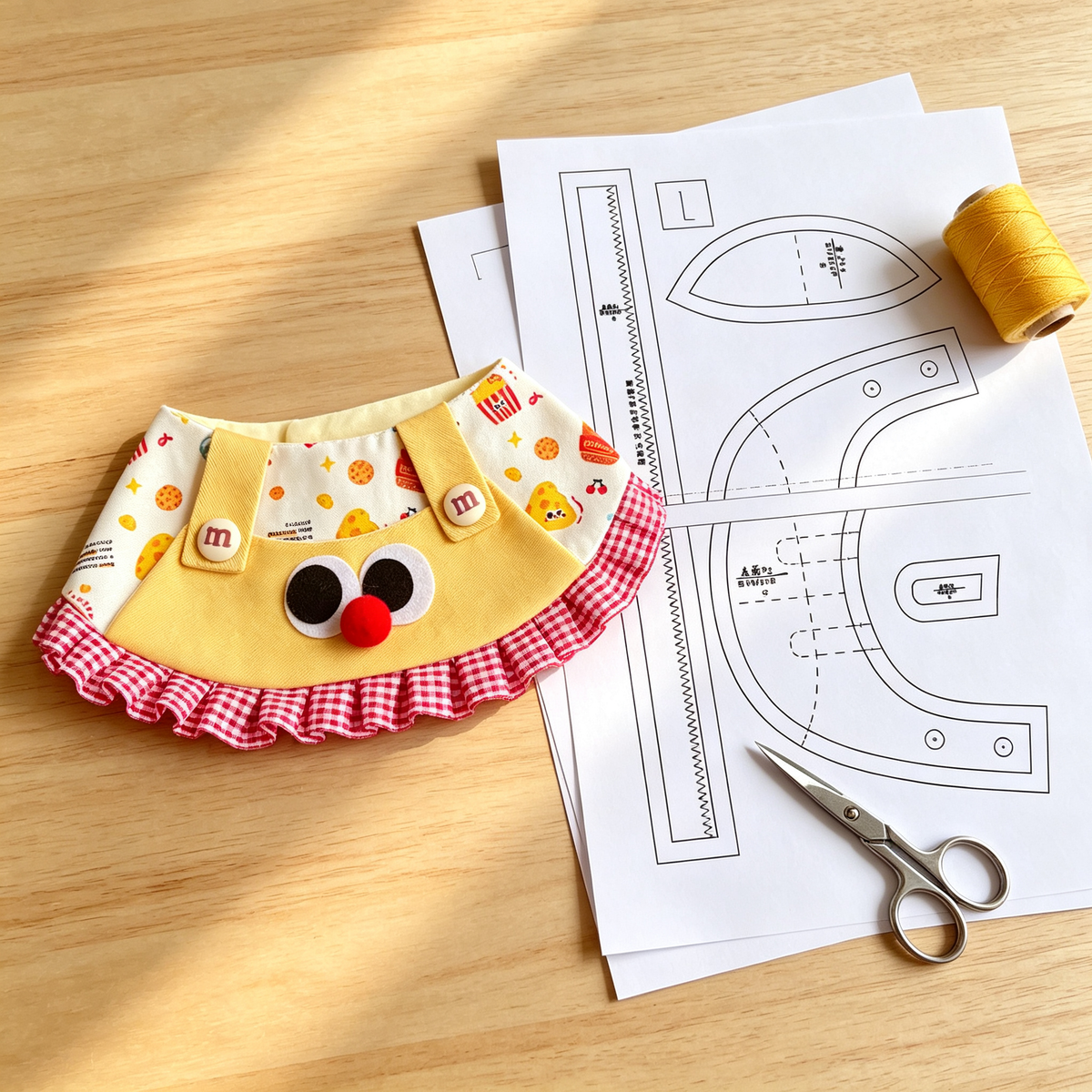 Pet Bandana Sewing Pattern PDF with Step-by-Step Tutorial | Big Eyes Ruffle Dog Cat Scarf | S–3XL Digital Download