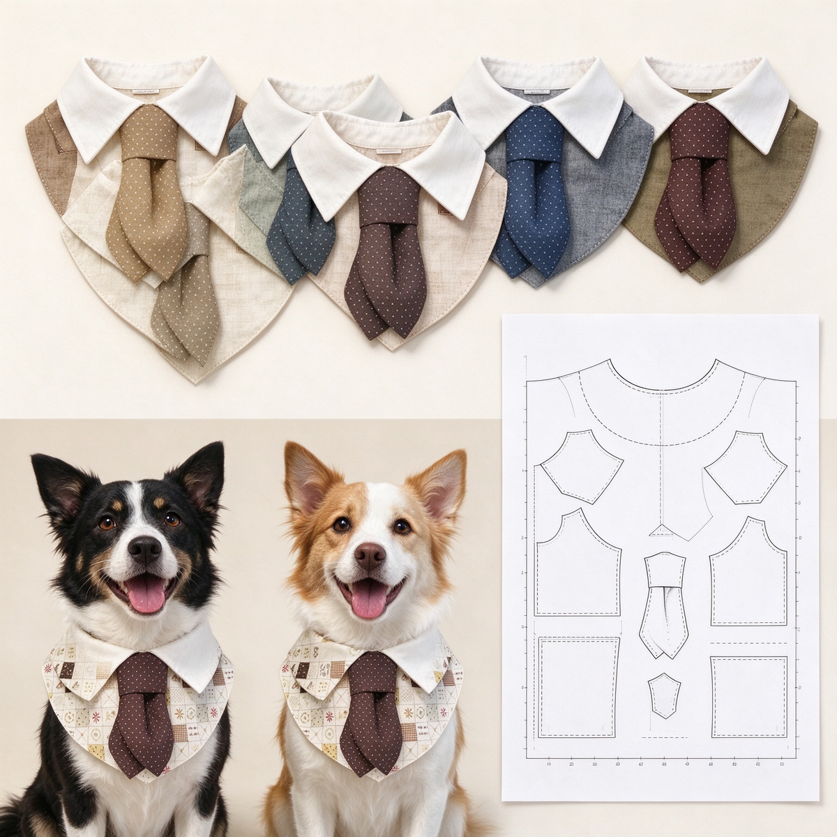Gentleman Style Pet Collar Bib PDF Sewing Pattern | A4 Printable | 14 Sizes (XXS-9XL)| Formal Dog Cat Neck Tie Bandana Pattern