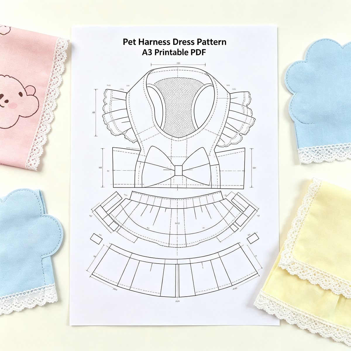Pet Princess Bow Harness Dress Sewing Pattern + Video Tutorial | S-4XL | A3 Printable PDF for Dogs & Cats