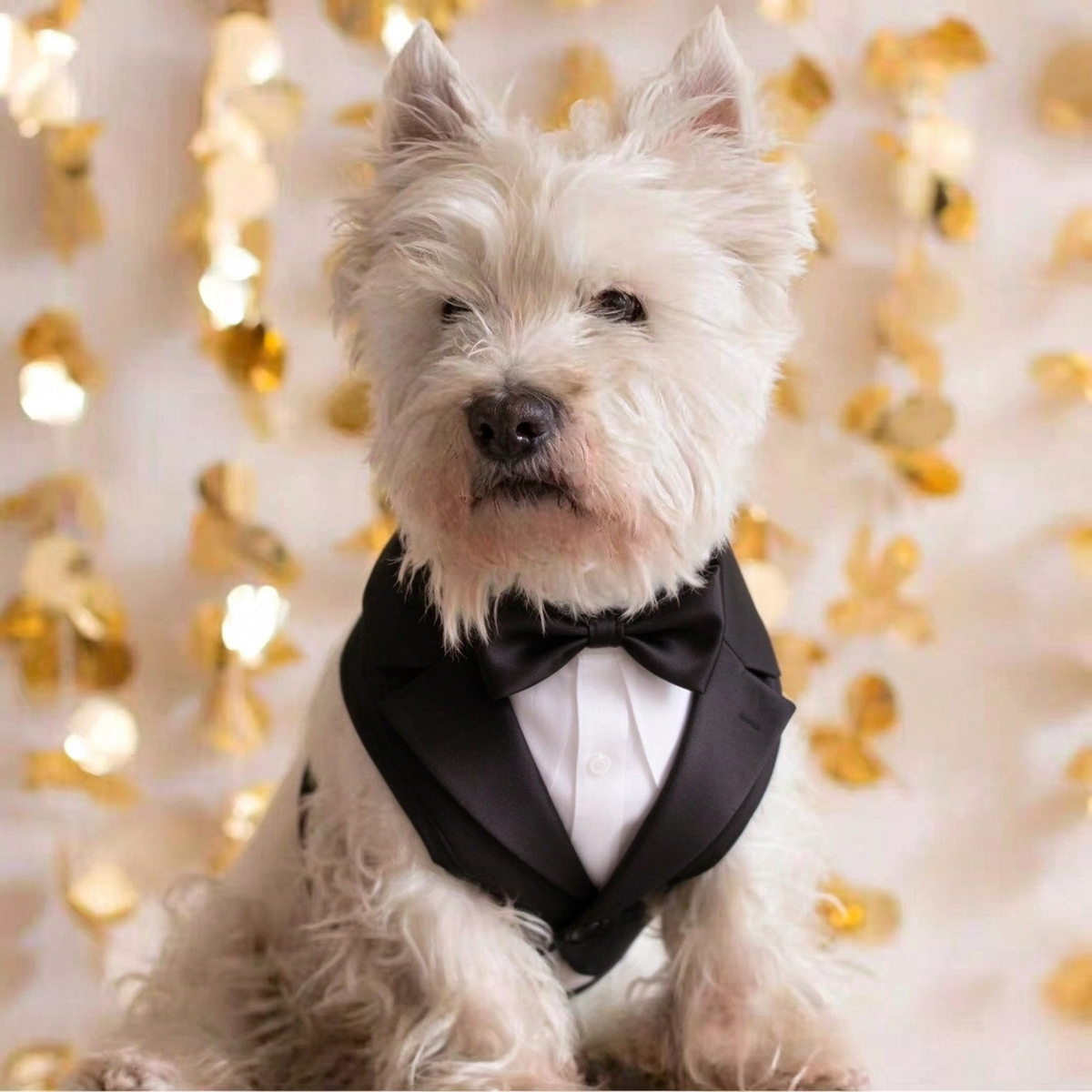 Dog Tuxedo Harness with Bow Tie, Formal Wedding Suit Vest Harness for Small Medium Dogs, Adjustable Pet Party Outfit