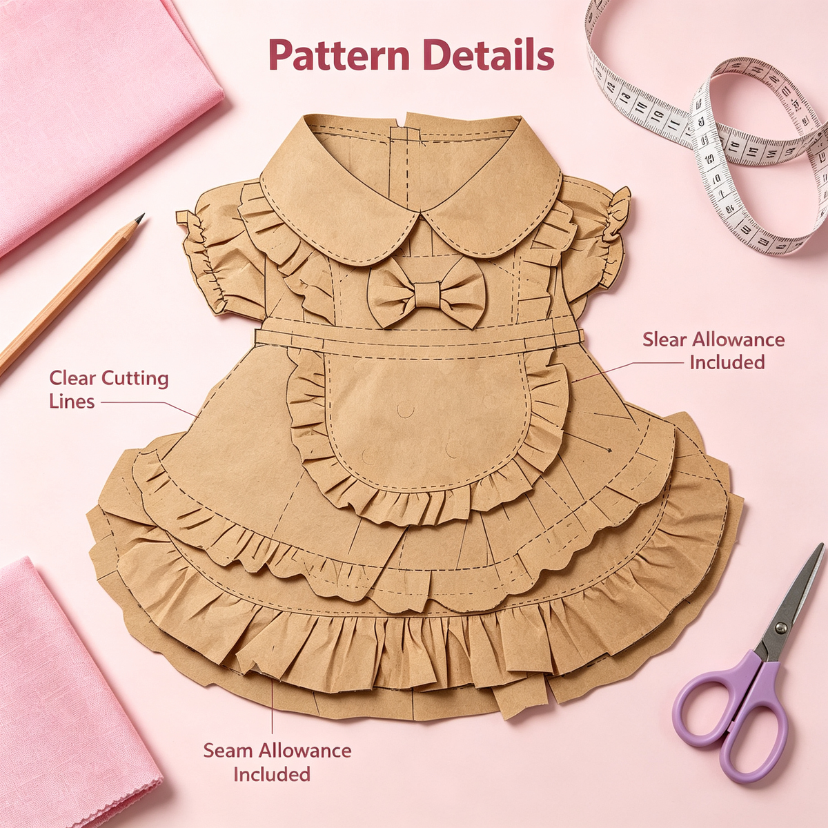 Pet Lolita Princess Dress Sewing Pattern with Video Tutorial | A3 Printable | 7 Sizes (S-4XL) | Dog Cat Ruffled Dress Digital PDF