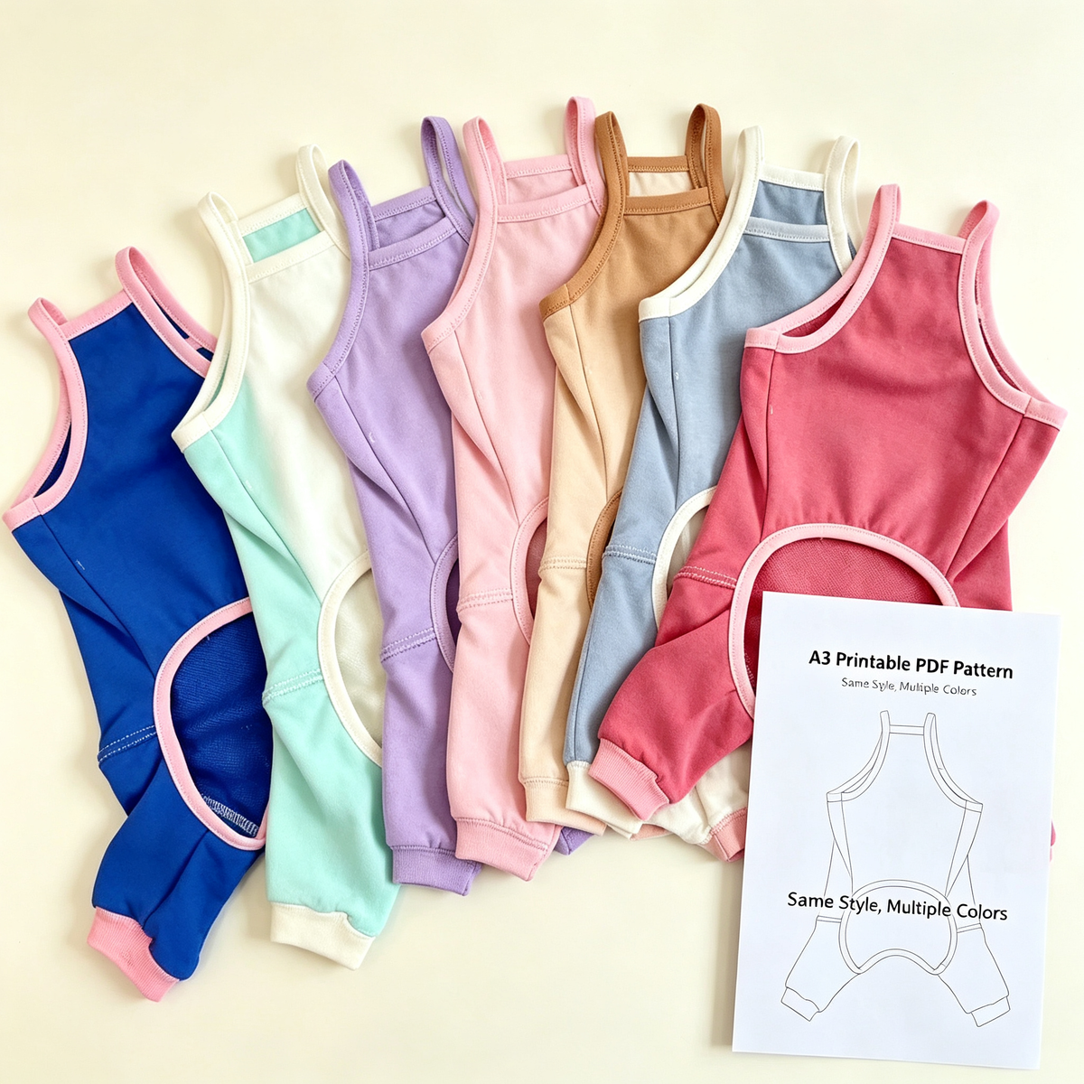 Pet Sling Jumpsuit Sewing Pattern with Video Tutorial | A3 Printable PDF | 7 Sizes S-4XL | Dog Cat Overall Romper Onesie