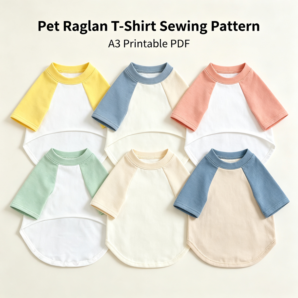 Pet Raglan T-Shirt Sewing Pattern with Video Tutorial | A3 Printable PDF | 7 Sizes S-4XL | Dog Cat Short Sleeve Casual Top