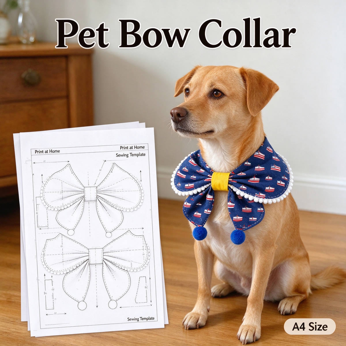 Pet Bow Collar PDF Sewing Pattern with Full Sewing Tutorial, A4 Printable Instant Download, 13 Sizes XS-9XL,  DIY Dog Neck Bandana Template