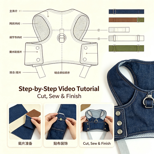 Pet Vest Harness Sewing Pattern with Video Tutorial | A3 Printable PDF | 7 Sizes S-4XL | Breathable Mesh Dog Cat Walking Harness