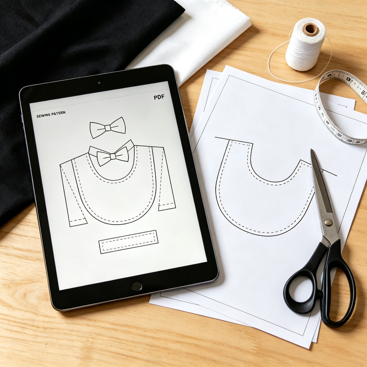 Pet Tuxedo Bib Sewing Pattern PDF – Bow Tie Collar Neck Cover for Cats & Dogs, 10 Sizes XS–6XL, A4 Digital Download