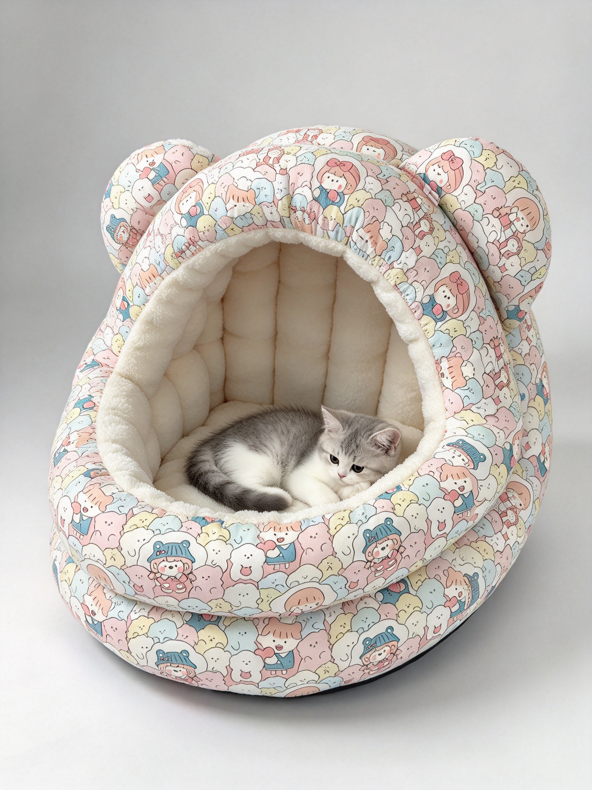 Bear Ear Cave Pet House PDF Sewing Pattern | A3 Printable Cozy Enclosed Nest for Small Cats & Dogs Up to 16.5 lbs