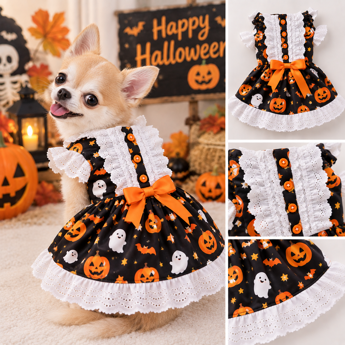 Pet High Waist Dress Sewing Pattern with Video Tutorial | A3 Printable PDF | 7 Sizes S-4XL | Dog Cat Ruffle Lace Princess Dress