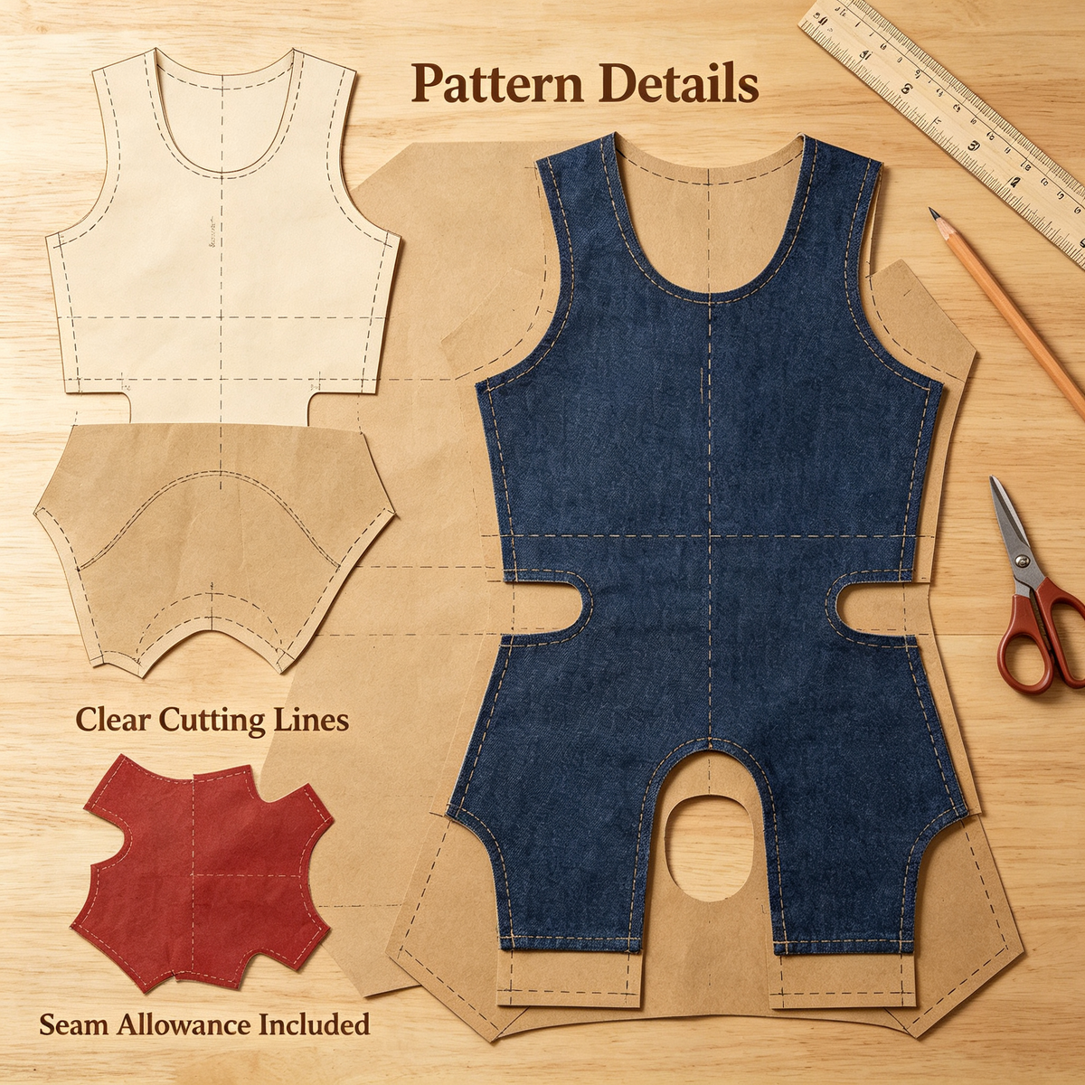 DIY Pet Jumpsuit Vest Sewing Pattern & Full Video Tutorial | 7 Sizes S to 4XL | A3 Format Instant Download