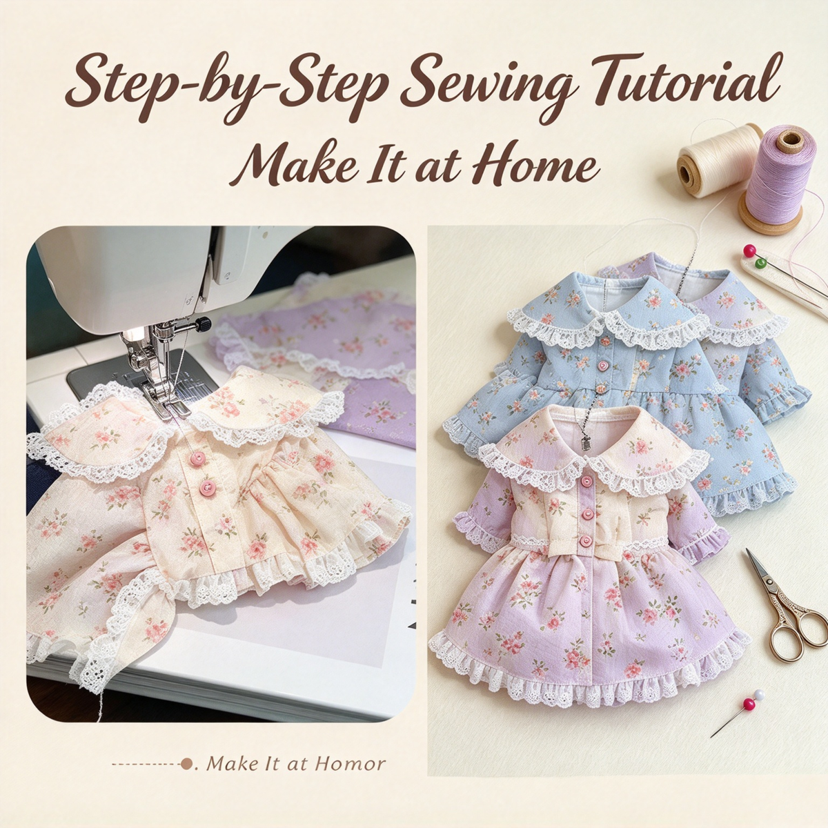 Pet Doll Collar Dress Sewing Pattern with Step-by-Step Tutorial | A3 Printable PDF | Sizes S-4XL | Dog Cat Floral Lace Outfit