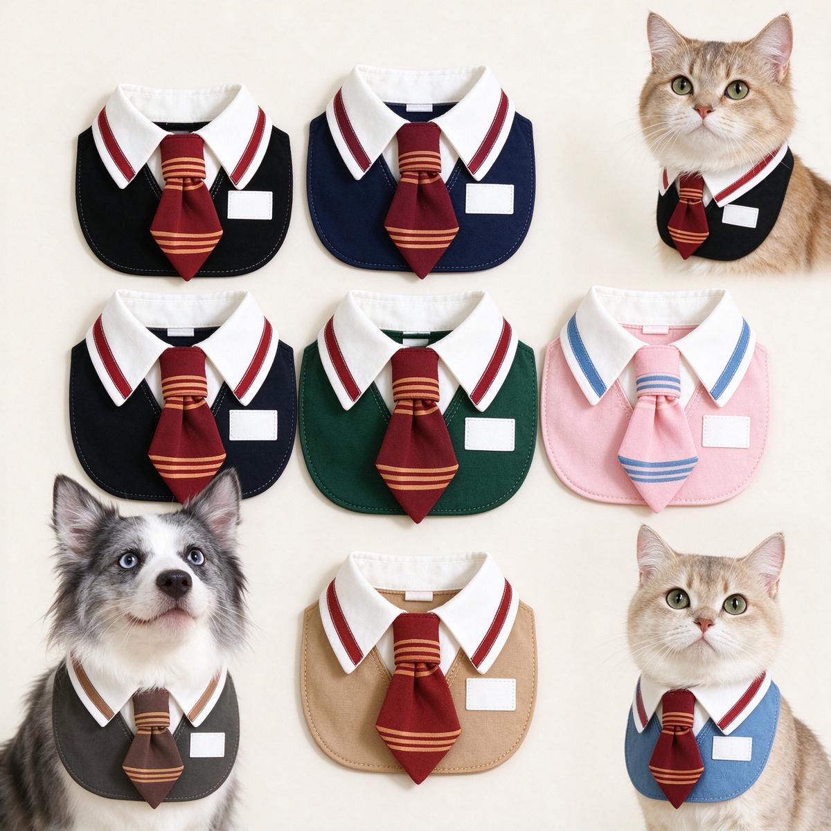 College Style Pet Collar Bib PDF Sewing Pattern | A4 Printable | 14 Sizes (XXS-9XL) | Step-by-Step Sewing Tutorial Included | Dog & Cat Neck Tie Bib Pattern