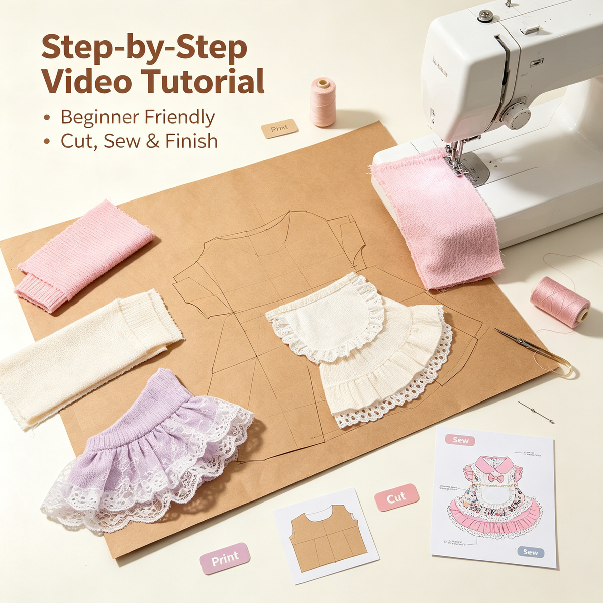Pet Lolita Princess Dress Sewing Pattern with Video Tutorial | A3 Printable | 7 Sizes (S-4XL) | Dog Cat Ruffled Dress Digital PDF