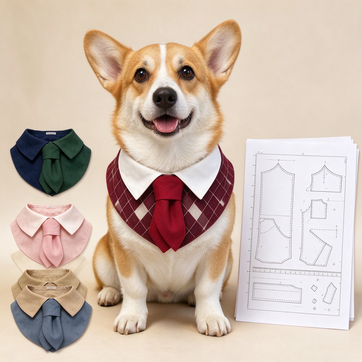 Gentleman Style Pet Collar Bib PDF Sewing Pattern | A4 Printable | 14 Sizes (XXS-9XL)| Formal Dog Cat Neck Tie Bandana Pattern