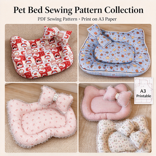 Cat & Dog Pet Bed Sewing Pattern PDF | A3 Printable Pattern for Pets Up to 16.5 lbs, Cute Bow Pet Nest DIY Sewing Template