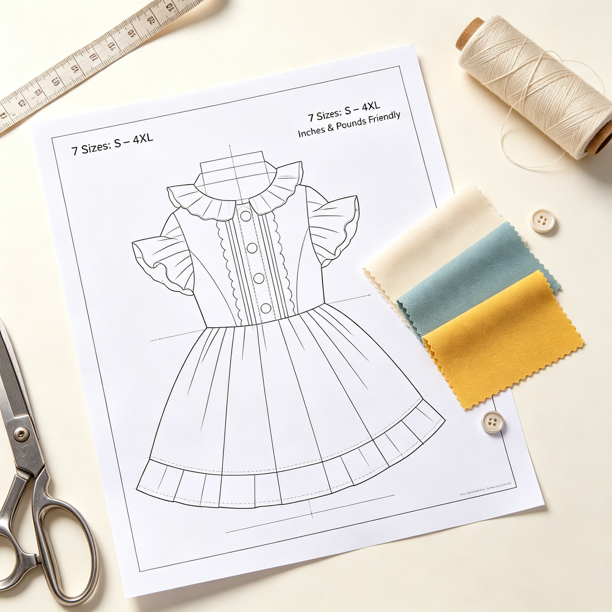 Pet High Waist Dress Sewing Pattern with Video Tutorial | A3 Printable PDF | 7 Sizes S-4XL | Dog Cat Ruffle Lace Princess Dress
