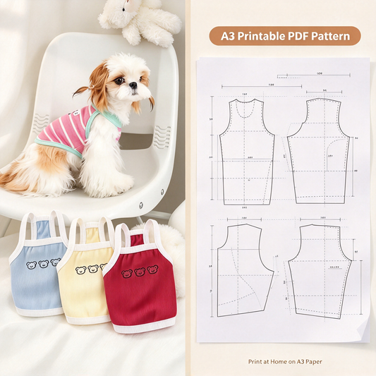 Pet Strap Tank Top Sewing Pattern | 7 Sizes S-4XL, A3 Printable PDF with Sewing Tutorial, Dog Clothes Sewing Template, Inch & Pound Size Chart