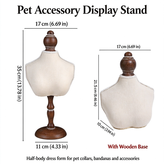 Pet Accessory Dress Form Display Stand, 2 Styles Available (With / Without Wooden Base), Vintage Half Body Mannequin for Pet Collar, Hat, Bib Display