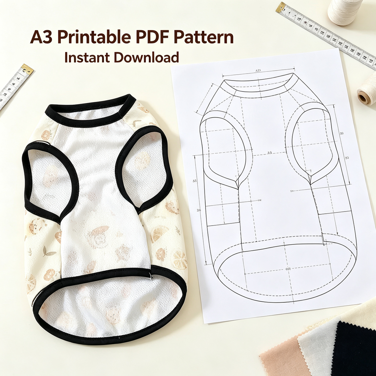 Pet Dog Cat Tank Top Sewing Pattern + Video Tutorial | S-4XL | A3 Printable PDF