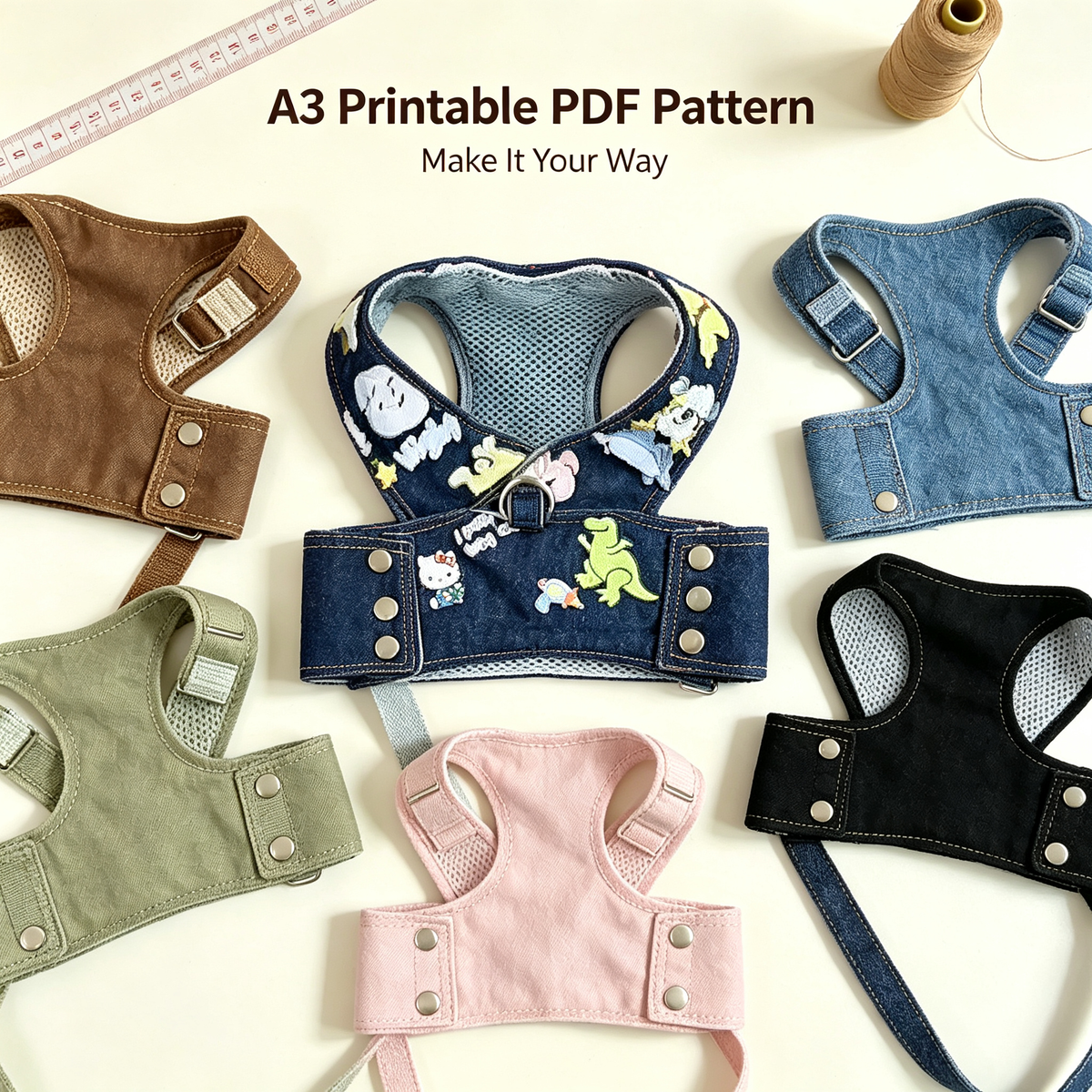 Pet Vest Harness Sewing Pattern with Video Tutorial | A3 Printable PDF | 7 Sizes S-4XL | Breathable Mesh Dog Cat Walking Harness