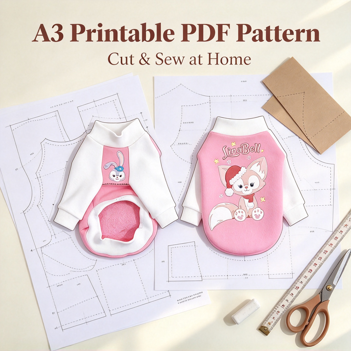 Pet Raglan Sweatshirt Sewing Pattern with Step-by-Step Tutorial | A3 Printable PDF | Sizes S-4XL | Dog Cat Casual Shirt