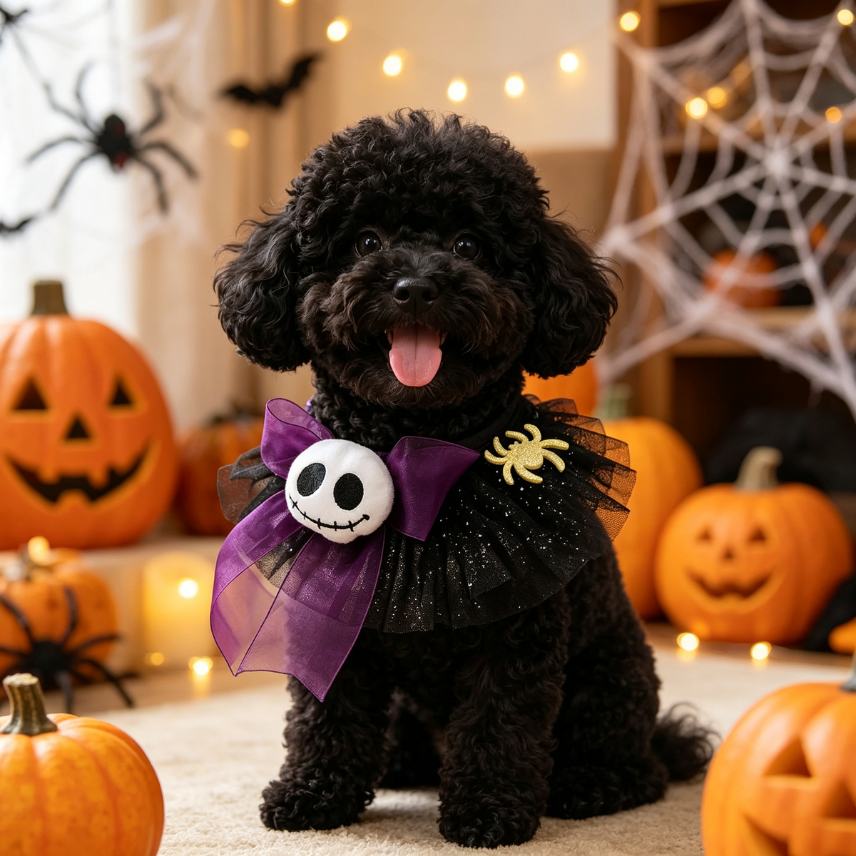 Halloween Ghost Skull Pet Collar – Spooky Tulle Neckwear for Dogs & Cats