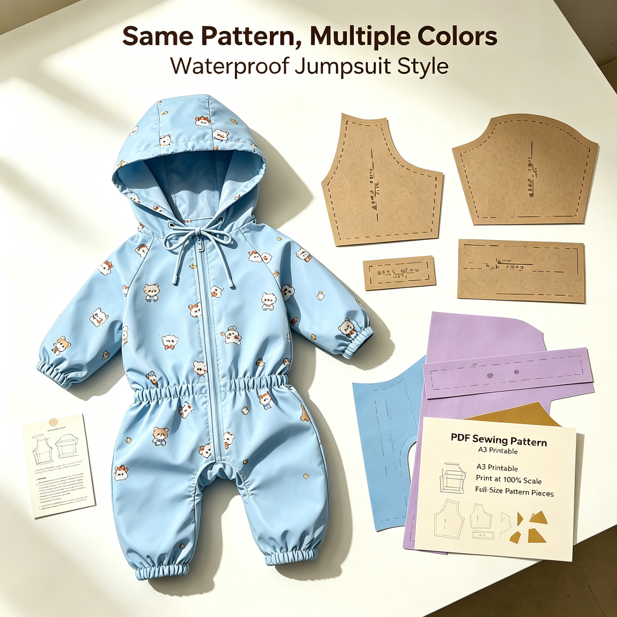 Dog Cat Full-Body Raincoat Onesie Sewing Pattern with Video Tutorial | A3 Printable | 7 Sizes (S-4XL) | Pet Waterproof Jumpsuit Digital PDF