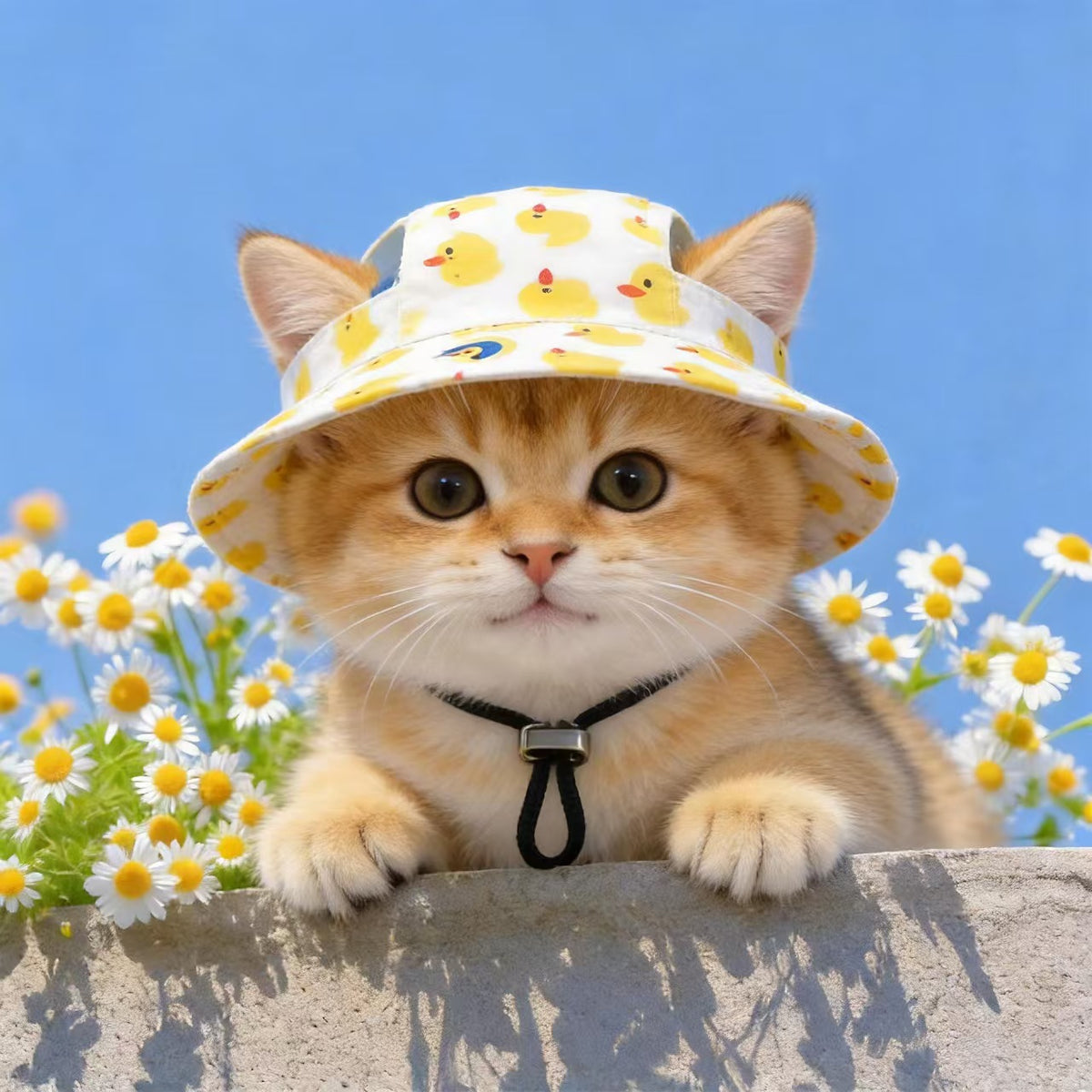 Pet Bucket Hat for Dogs & Cats — Breathable Summer Sun Hat with Adjustable Chin Strap, 3 Cute Styles (Garden, Duck & Soccer Print), Sizes S–L (Up to 50 lb)