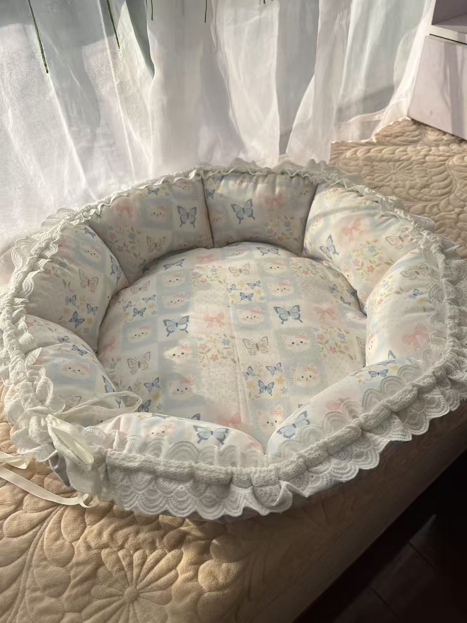 Lace Round Flower Pet Bed Sewing Pattern S-XL | A4 Printable PDF Sewing Tutorial, Cute Donut Cat Bed Digital Sewing Pattern