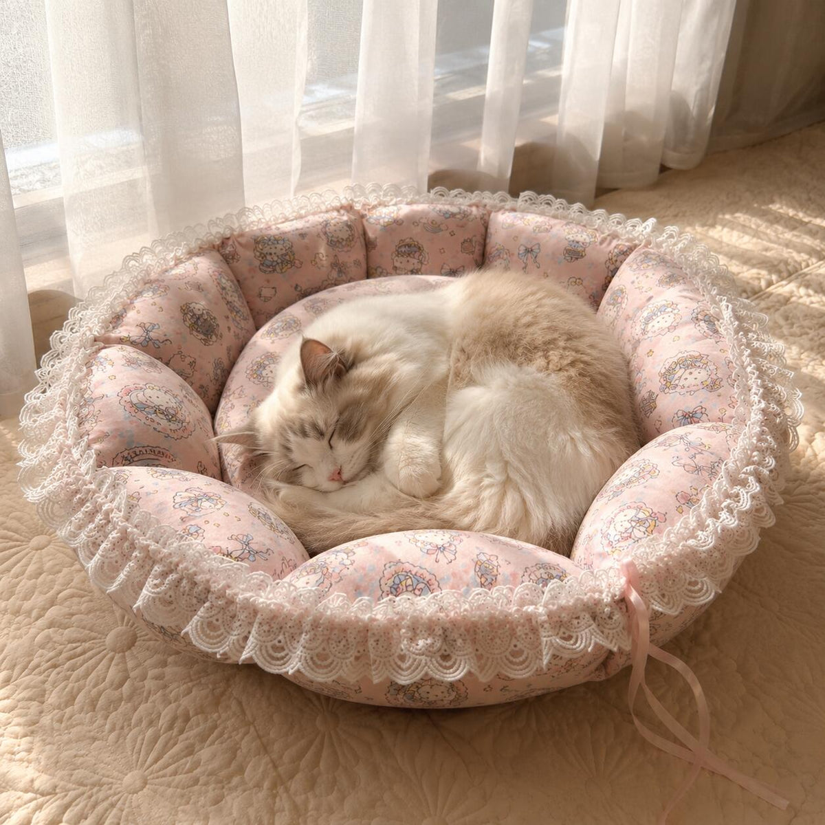 Lace Round Flower Pet Bed Sewing Pattern S-XL | A4 Printable PDF Sewing Tutorial, Cute Donut Cat Bed Digital Sewing Pattern