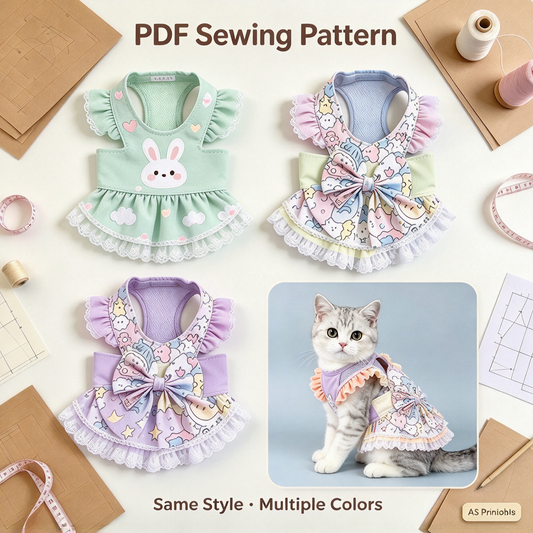 Pet Princess Bow Harness Dress Sewing Pattern + Video Tutorial | S-4XL | A3 Printable PDF for Dogs & Cats