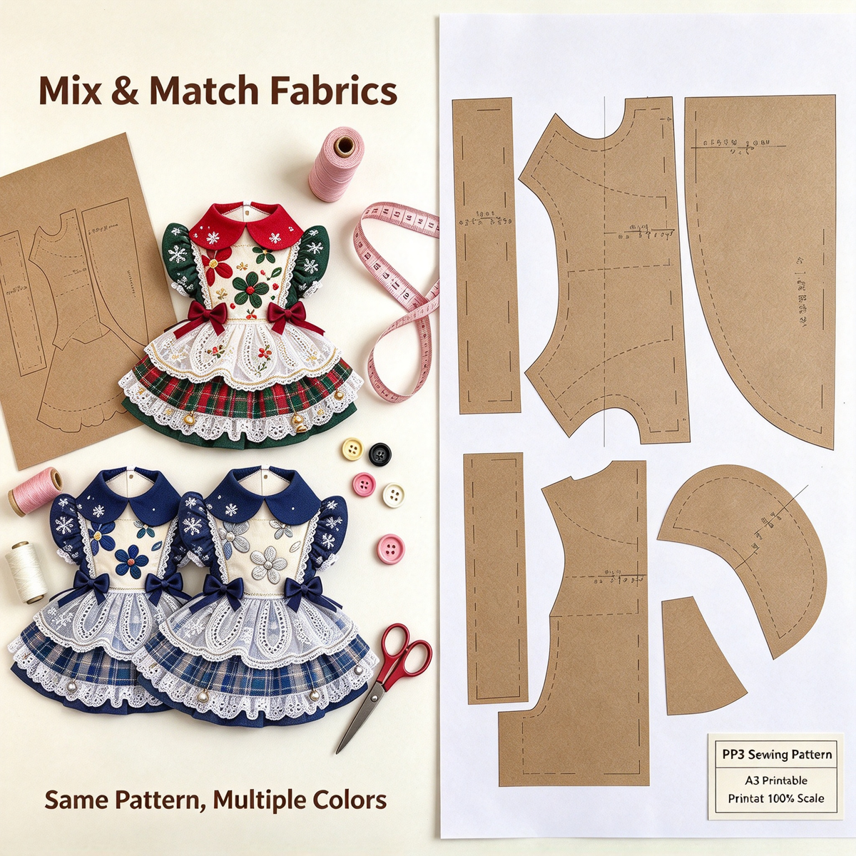 Pet Ruffled Maid Dress Sewing Pattern + Video Tutorial | 7 Sizes S-4XL | A3 Printable PDF for Dogs & Cats
