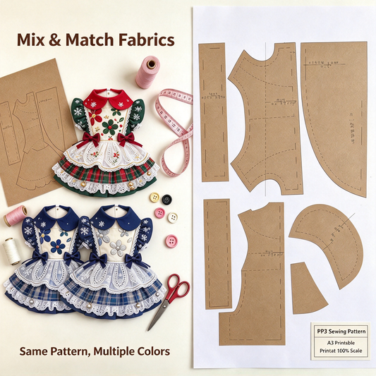 Pet Ruffled Maid Dress Sewing Pattern + Video Tutorial | 7 Sizes S-4XL | A3 Printable PDF for Dogs & Cats