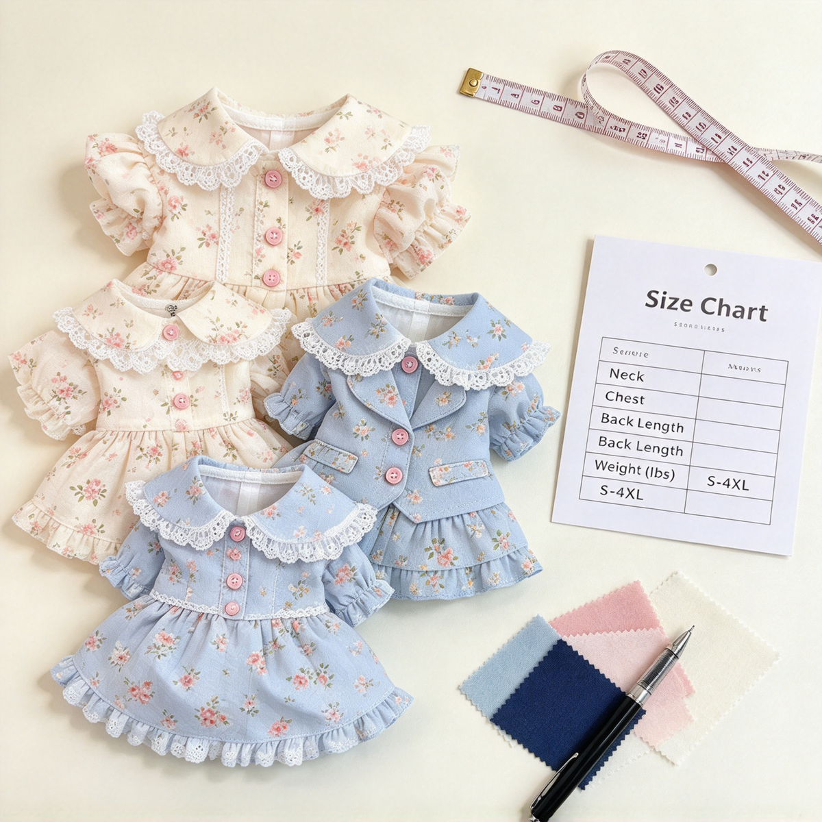 Pet Doll Collar Dress Sewing Pattern with Step-by-Step Tutorial | A3 Printable PDF | Sizes S-4XL | Dog Cat Floral Lace Outfit