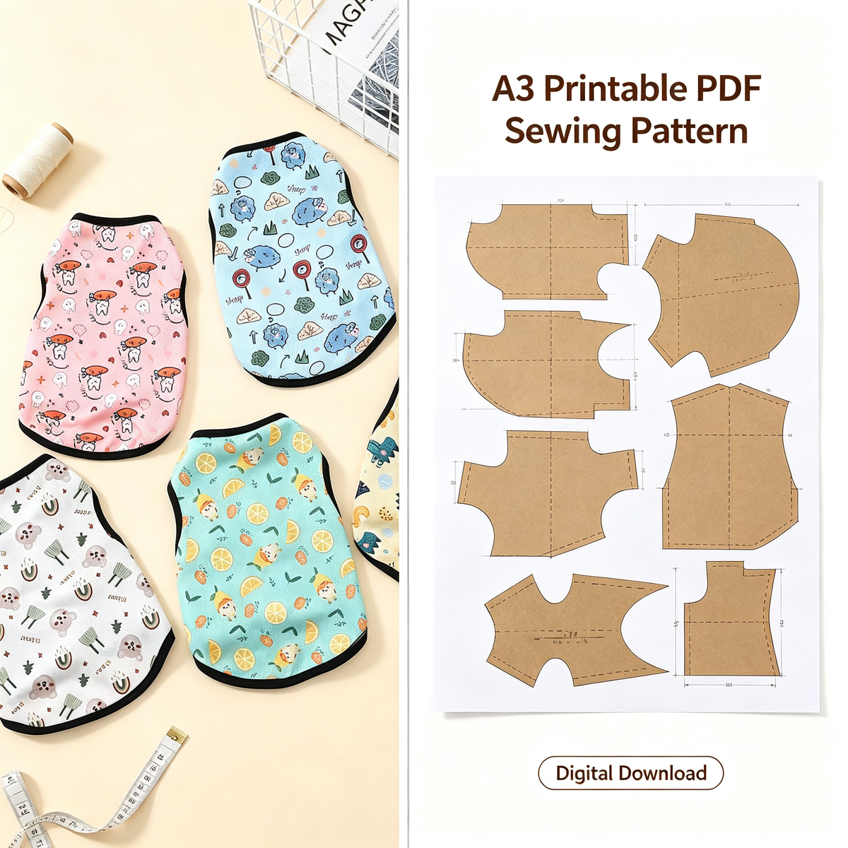Pet Dog Cat Tank Top Sewing Pattern + Video Tutorial | S-4XL | A3 Printable PDF