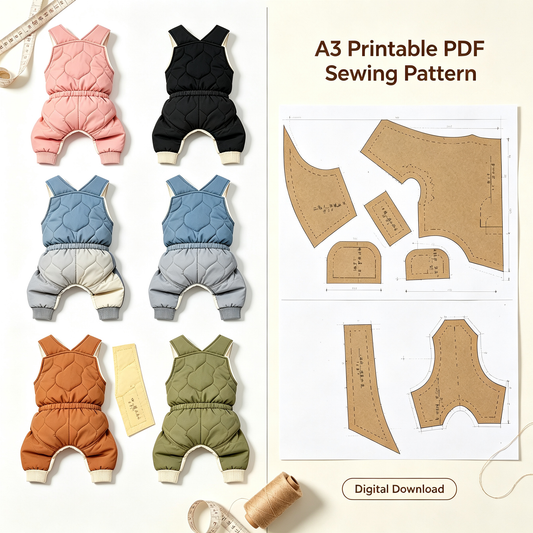 Pet Quilted Padded Overalls Sewing Pattern with Video Tutorial | A3 Printable PDF | 7 Sizes S-4XL | Dog Cat Winter Sling Jumpsuit