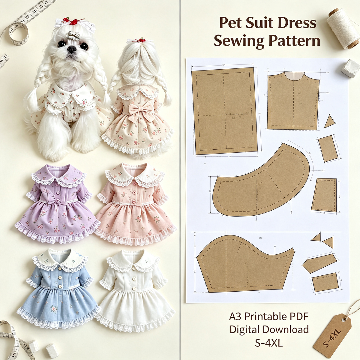 47 Pet Clothes Sewing Patterns Bundle | A3 Printable PDF | Dog & Cat Apparel Collection with Step-by-Step Video Tutorials | Lifetime Free Updates | Instant Digital Download