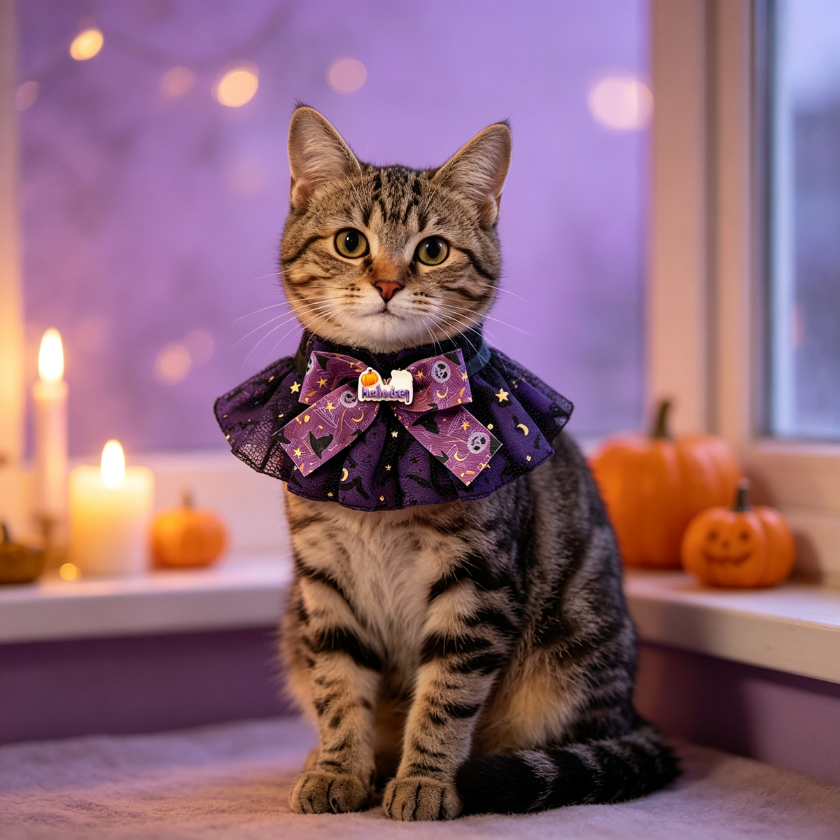 Halloween Pet Collar Set – 3 Spooky Styles, Adjustable Dog & Cat Neckwear with Bow Tie, Ghost, Pumpkin & Bat Prints, Perfect for Trick-or-Treat and Pet Costumes
