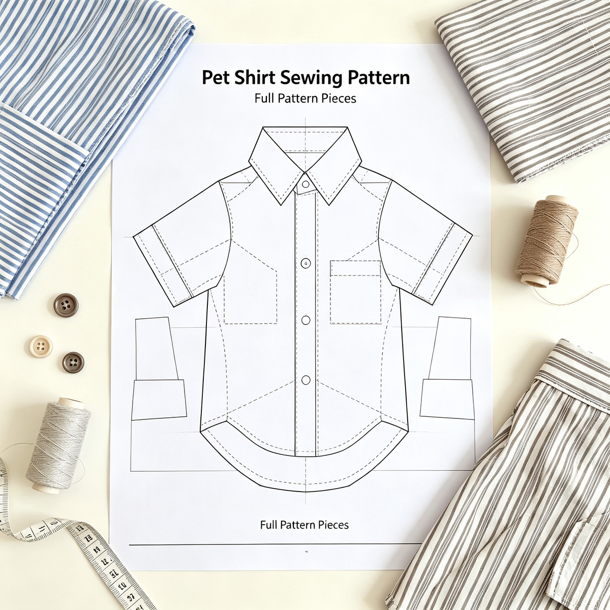 Pet Button-Down Shirt Sewing Pattern with Video Tutorial | A3 Printable PDF | 7 Sizes S-4XL | Dog Cat Formal Casual Shirt