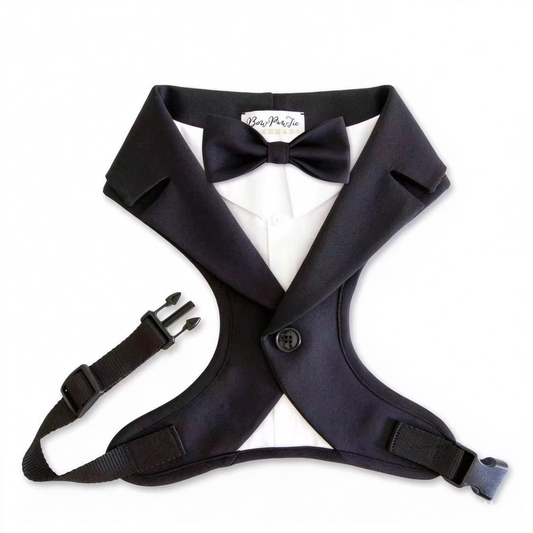 Dog Tuxedo Harness with Bow Tie, Formal Wedding Suit Vest Harness for Small Medium Dogs, Adjustable Pet Party Outfit