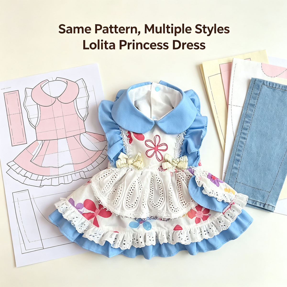 Pet Ruffled Maid Dress Sewing Pattern + Video Tutorial | 7 Sizes S-4XL | A3 Printable PDF for Dogs & Cats