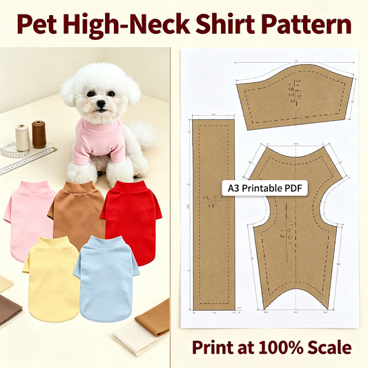Pet Turtleneck Base Shirt Sewing Pattern with Video Tutorial | A3 Printable PDF | 7 Sizes S-4XL | Dog Cat Thermal Top Undershirt .