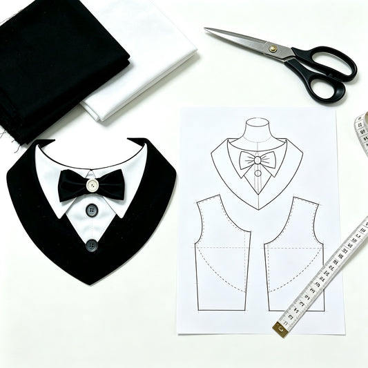 Pet Tuxedo Bib Sewing Pattern PDF – Bow Tie Collar Neck Cover for Cats & Dogs, 10 Sizes XS–6XL, A4 Digital Download