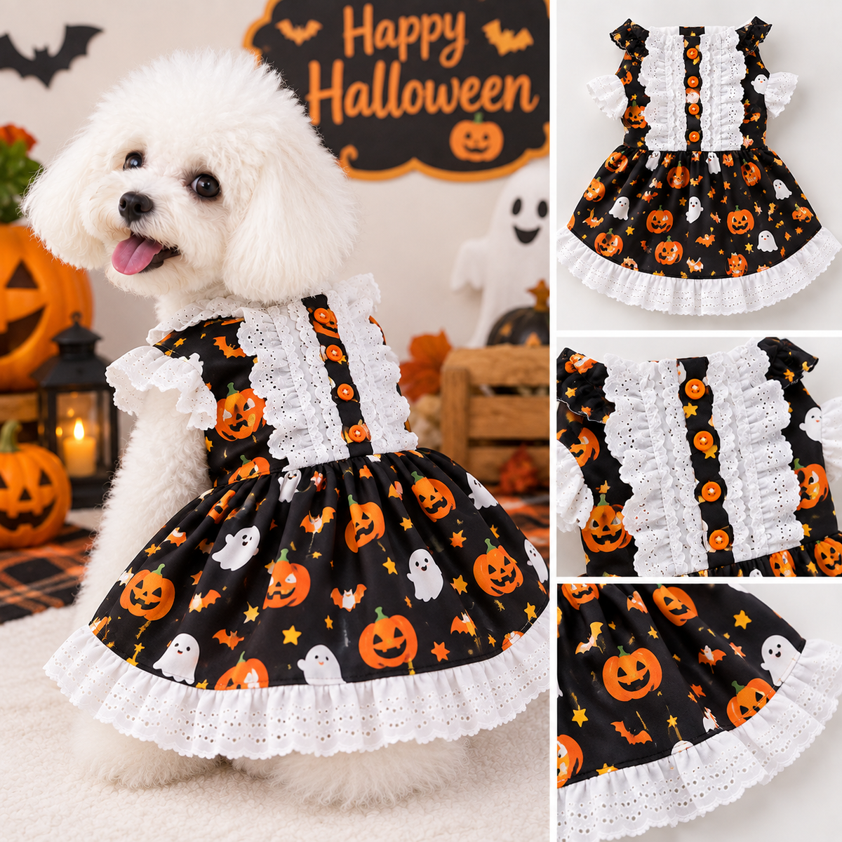 Pet High Waist Dress Sewing Pattern with Video Tutorial | A3 Printable PDF | 7 Sizes S-4XL | Dog Cat Ruffle Lace Princess Dress